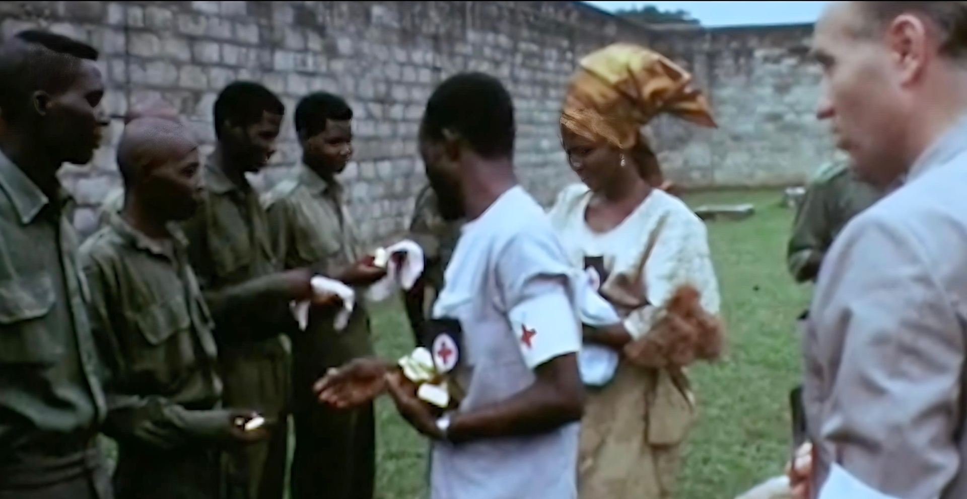 Medical workers distribute supplies during the conflict.
